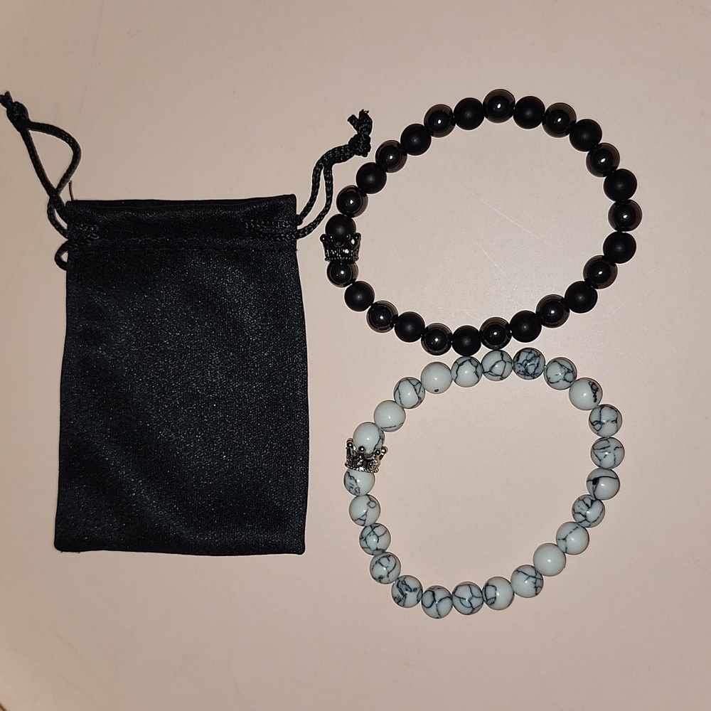 New Set of 2 Crown Natural Stone Bracelets